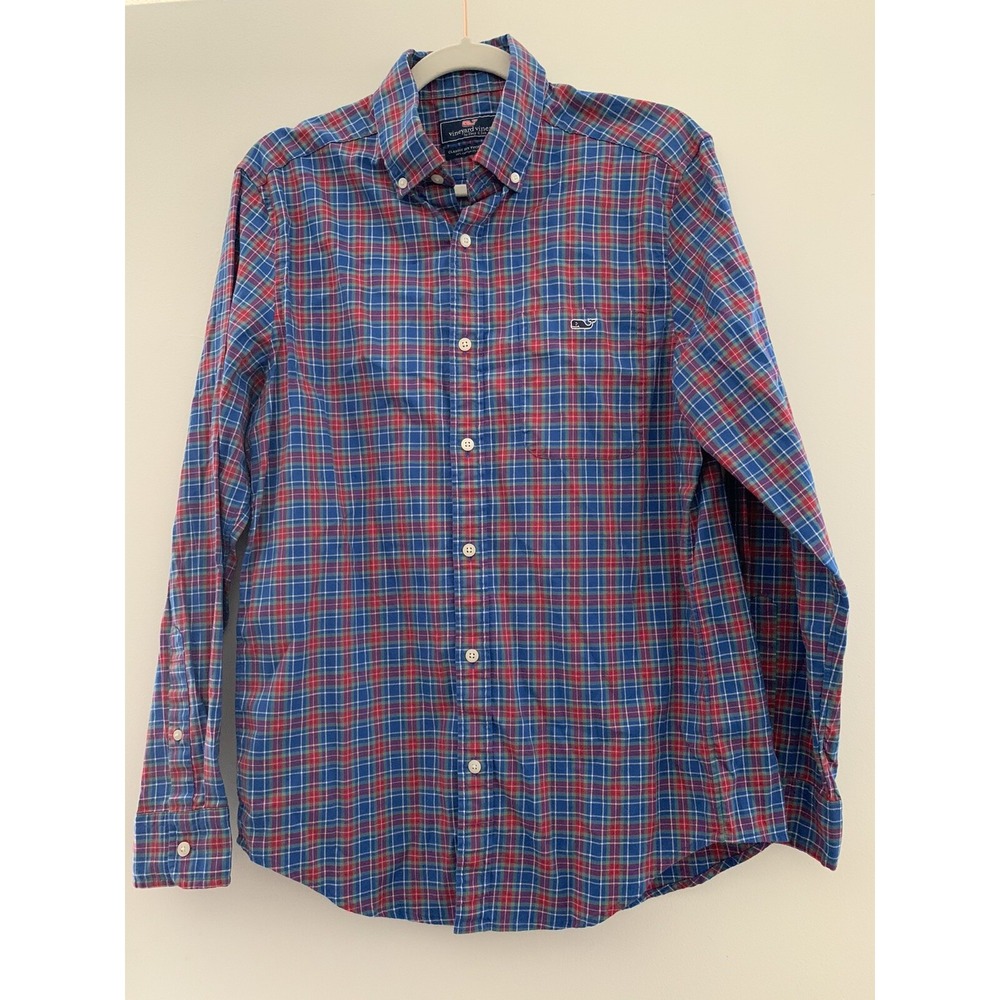 Vineyard Vines Classic Fit Tucker Shirt LS Plaid Blue Red Button Down Small